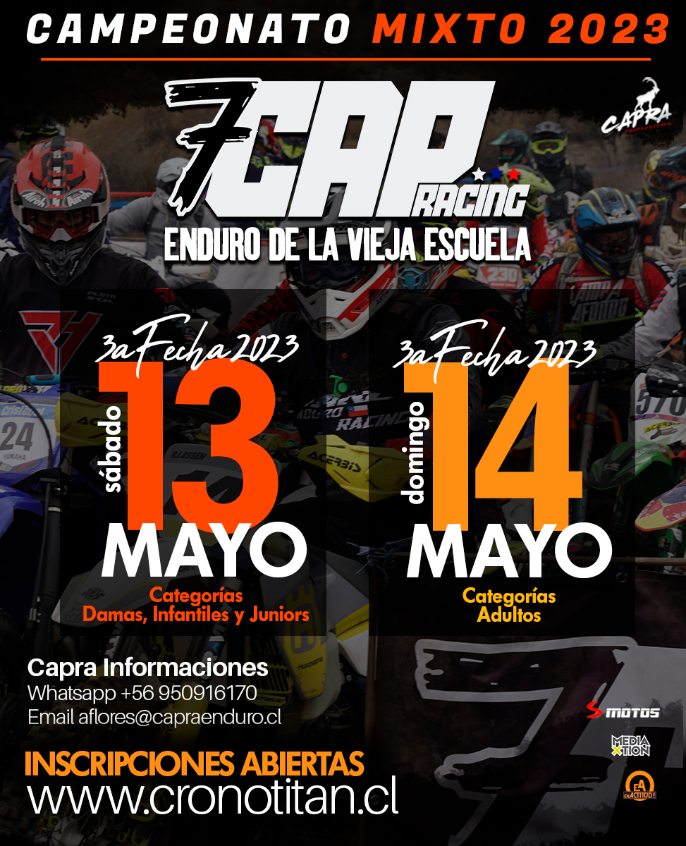 REGLAMENTO PARTICULAR CAMPEONATO 7CAP Racing “Enduro de la Vieja Escuela” 3ra. Fecha: Circuito IV, Fundo La Vinilla. Panamerica 5 Norte, Rungue, Chile 13 y 14 de Mayo de 2023